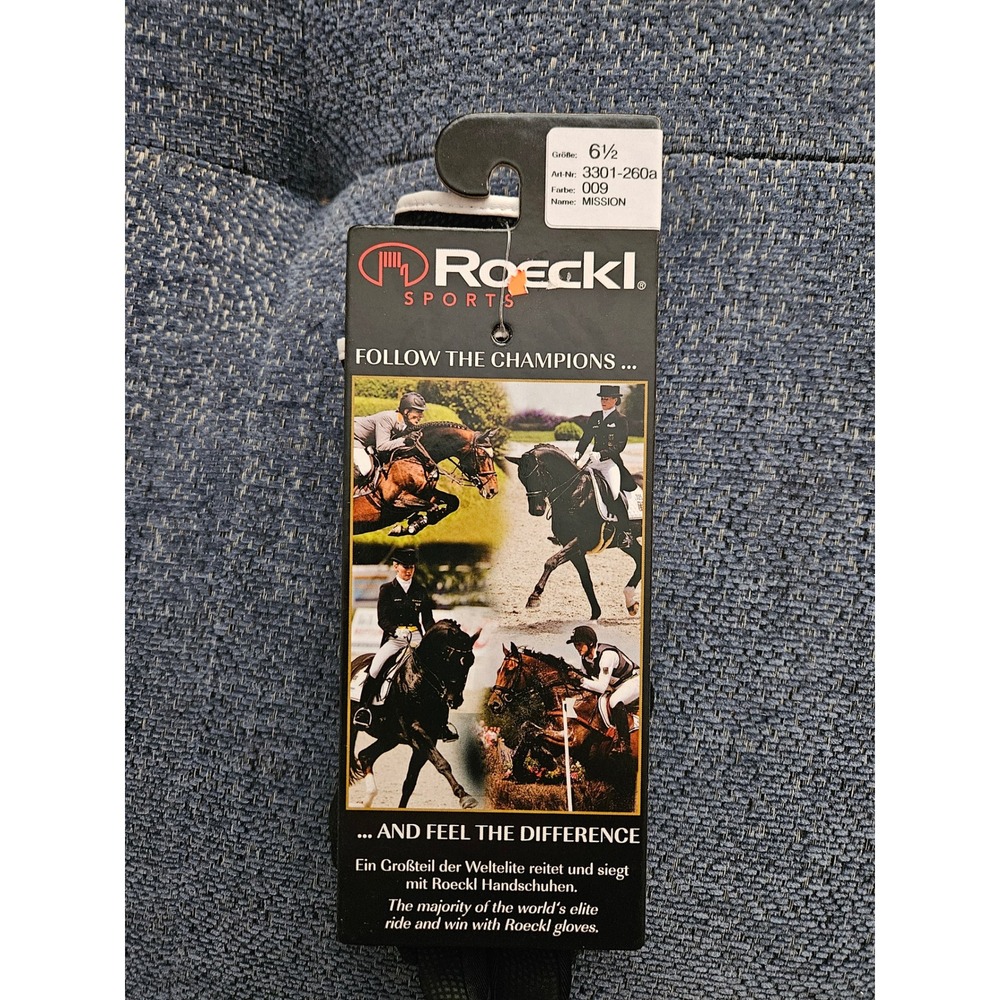 Roeckl Sports Mission Riding Gloves Size 6.5 Black White Equestrian‎